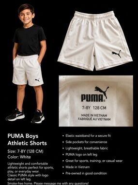Puma White Boys Athletic Shorts with Black Logo